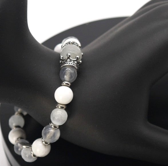 Bracelet Ivan Basile en pierre naturelle - Blanc/Gris - Taille XS