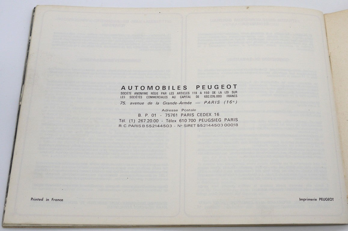 Manuel du propriétaire d'origine Peugeot 104 - Période : 1977