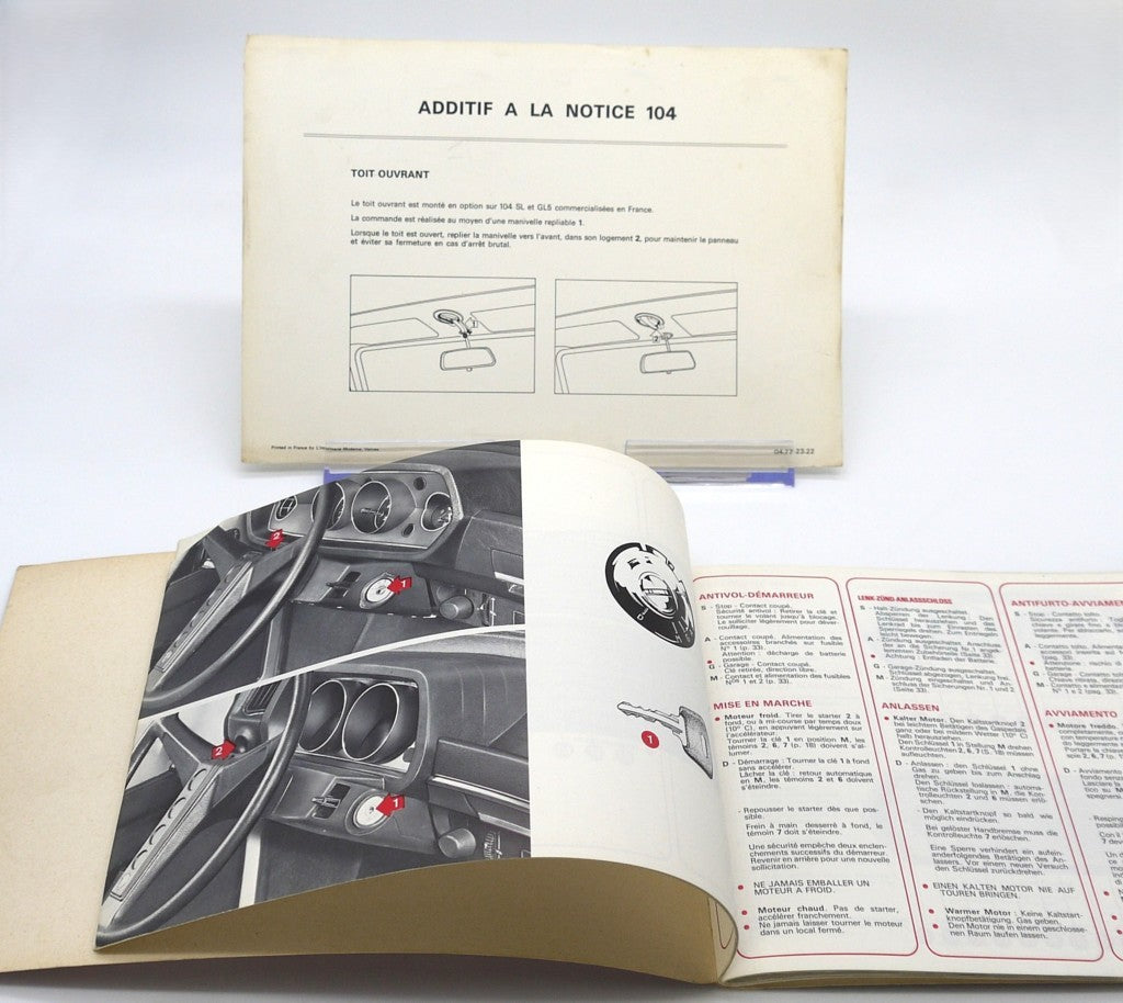 Manuel du propriétaire d'origine Peugeot 104 - Période : 1977