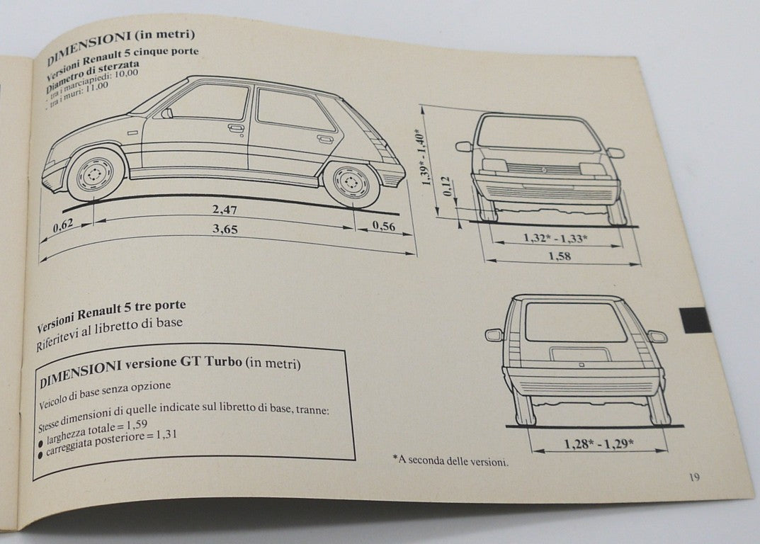 Manuel du propriétaire d'origine Renault 5, versions 3/5 portes - Période : 1985