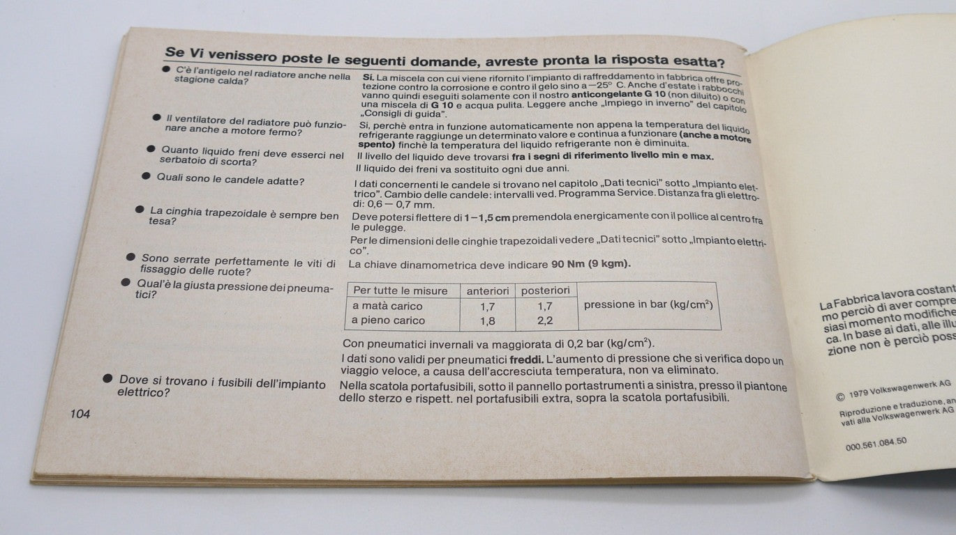 Manuel du propriétaire d'origine VW Golf - Période : 1979