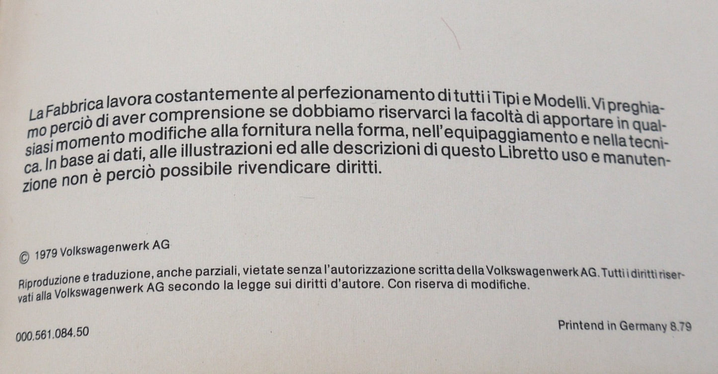 Manuel du propriétaire d'origine VW Golf - Période : 1979