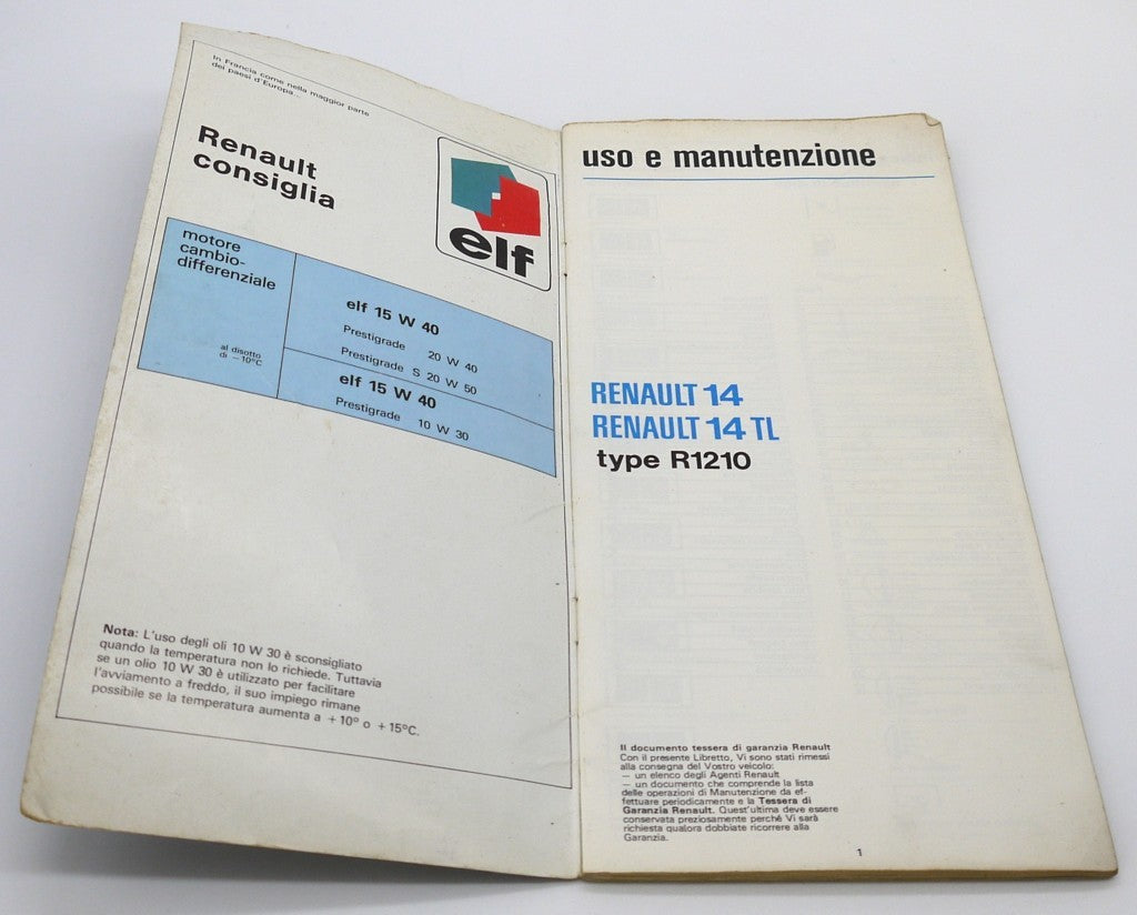 Libretto uso e manutenzione Originale Renault 14-RT 1210-Epoca:1978/80