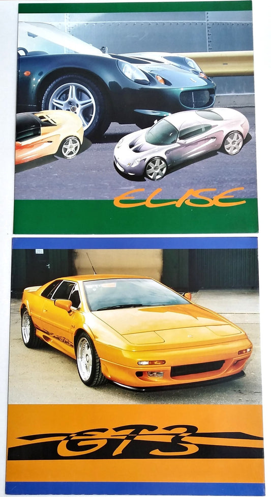 Set 2 Brochure Originali LOTUS ELISE & LOTUS GT3 - Salone Auto Torino - Epoca:1998
