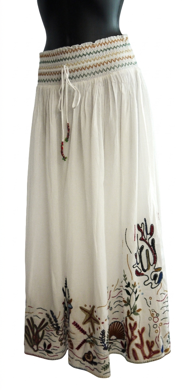 Maxi Gonna Zara con Ricami Marini e Coulisse con Perline vista completa
