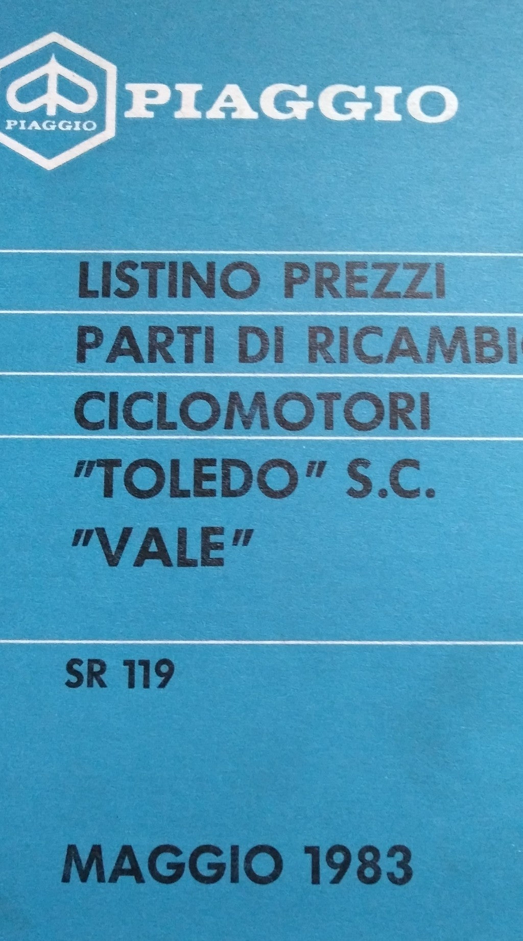 Catalogo parti di ricambio Motovespa/Piaggio Toledo+listino prezzi-Epoca:1980/83