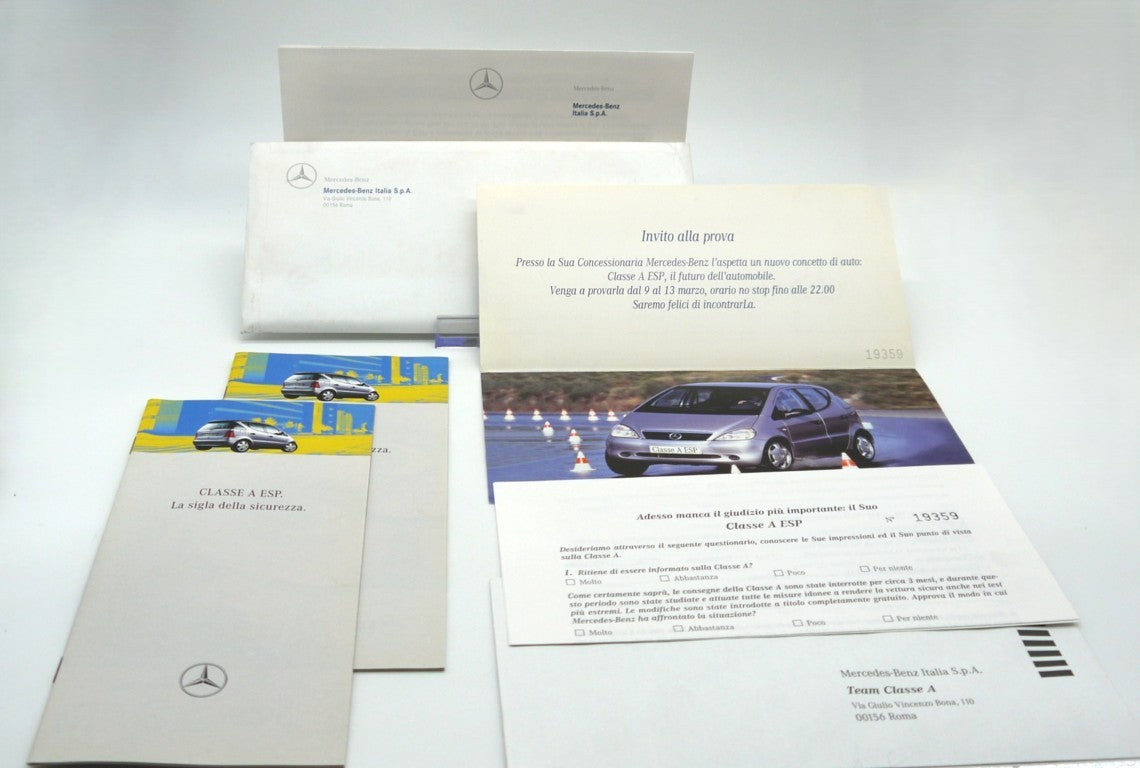 Documentazione Ufficiale Mercedes  Classe A W168 1998 dettaglio documentazione allegata