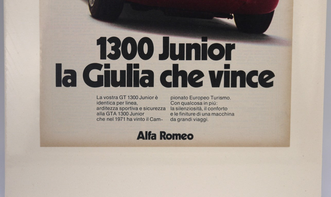 Original Vintage Advertisement - Alfa Romeo Giulia Junior 1300 - Period: 1972