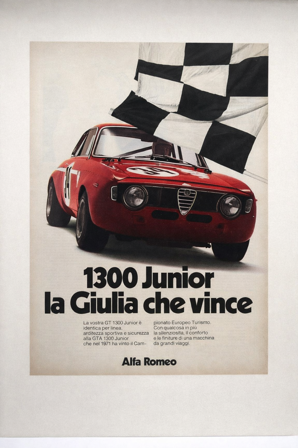 Alfa Romeo Giulia Junior 1300 – Pubblicità originale (custodia rigida)-Epoca:1972