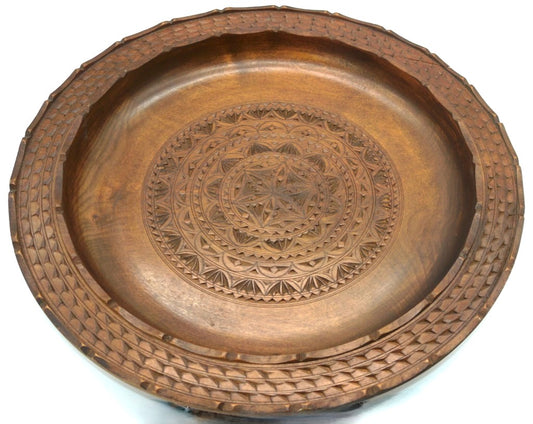 Piatto Decorativo Greco in Legno Intagliato a Scalpello –Ø 39 cm-Epoca: Anni ’60
