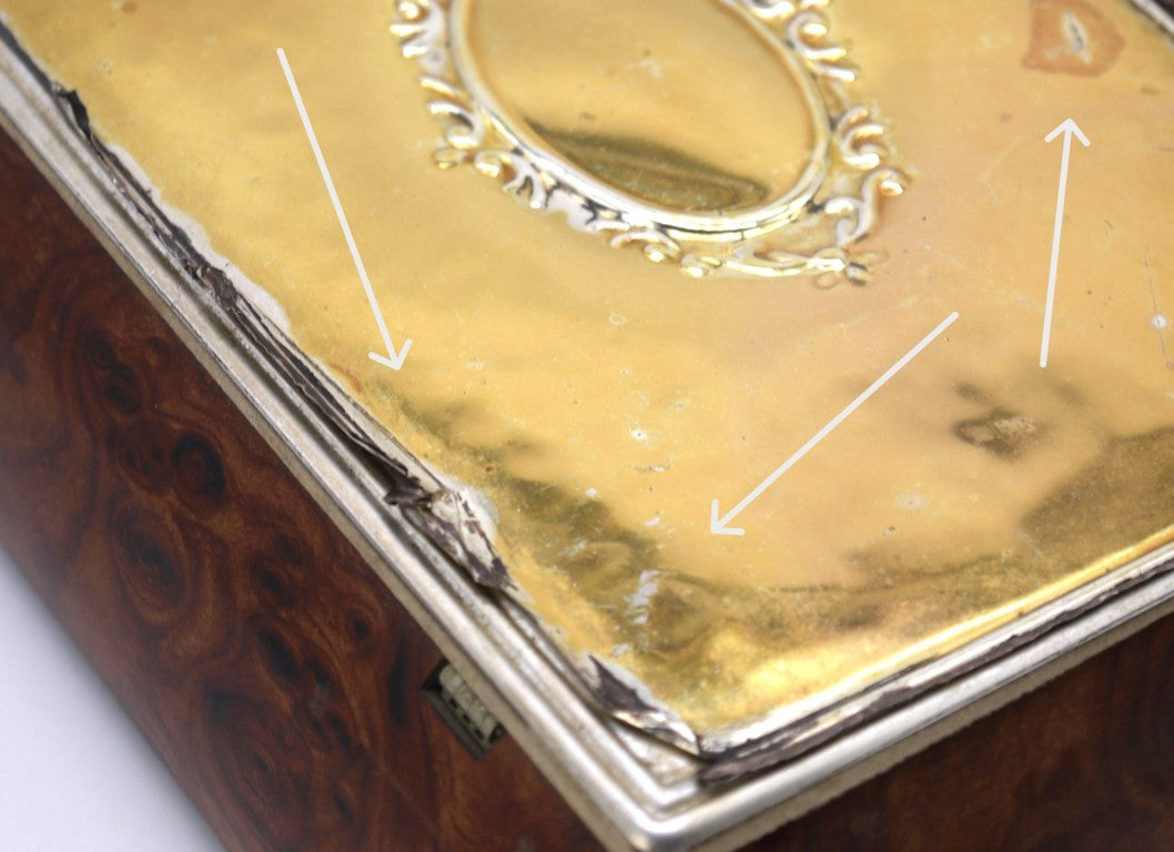 Plastic/wood jewelry box - book-style opening - with 925 silver foil - Period: 1980s