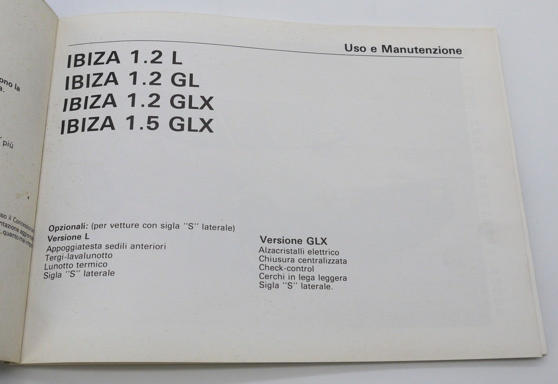 Manuel du propriétaire d'origine Seat Ibiza 1.2L/GL/GLX/1.5 GLX - Période : 1985