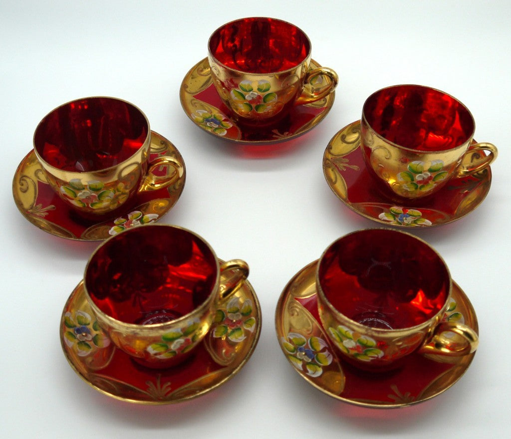 Servizio da caffè Murano Rosso rubino e oro 24K –(Tre Fuochi / Bella Ruby) tazzine