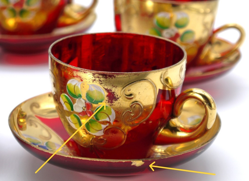 Servizio da caffè Murano Rosso rubino e oro 24K –(Tre Fuochi / Bella Ruby)Epoca:1955/65