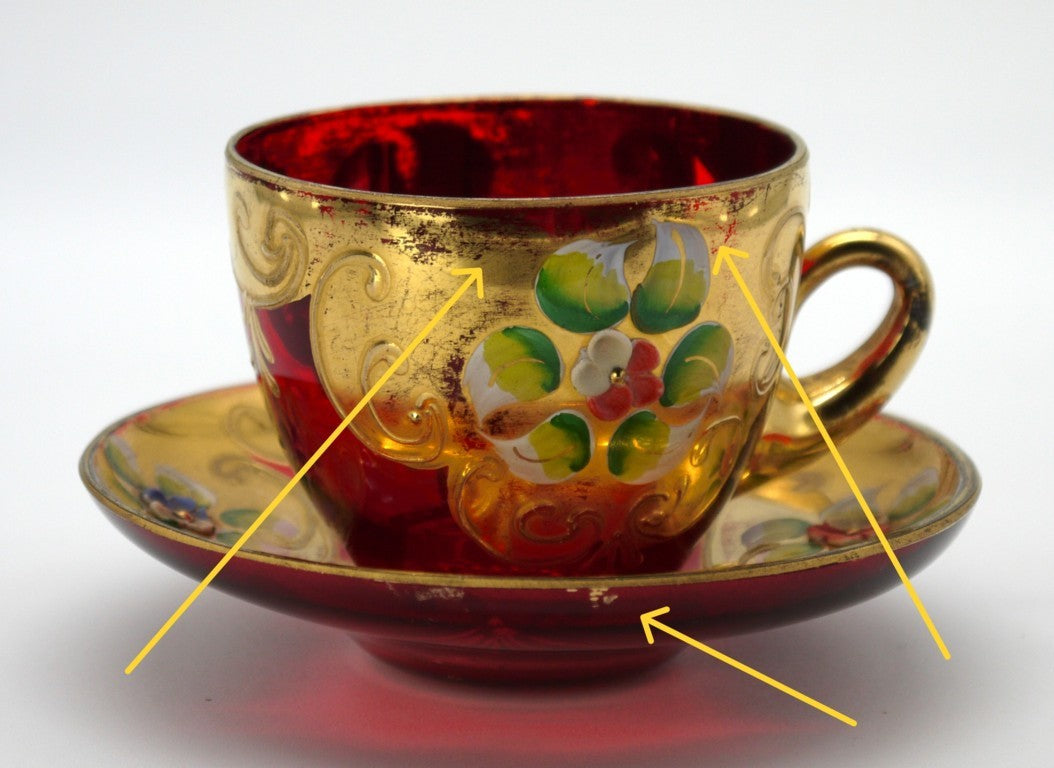 Servizio da caffè Murano Rosso rubino e oro 24K –(Tre Fuochi / Bella Ruby)Epoca:1955/65