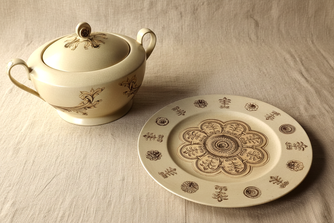Stencil & Dintorni by Ricorteka — Set Ceramica Antichizzata con Craquelé a Decoupage | Zuppiera e Piatto