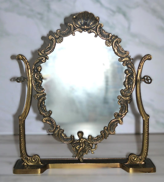 Miroir de table inclinable, style Art nouveau, en laiton - Époque : 1950