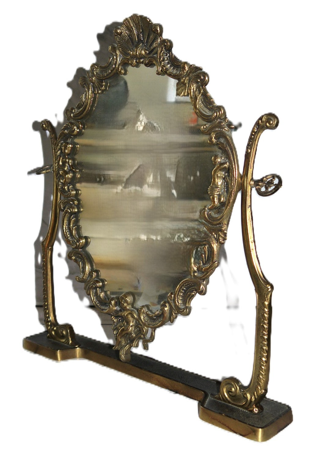 Miroir de table inclinable, style Art nouveau, en laiton - Époque : 1950