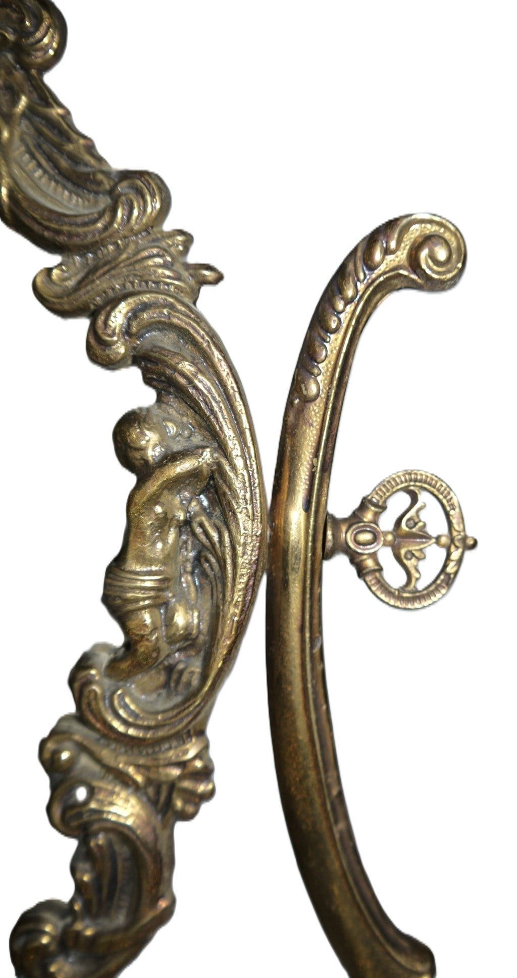 Specchio da tavolo basculante, stile Liberty in ottone-dettaglio chiusura basculante