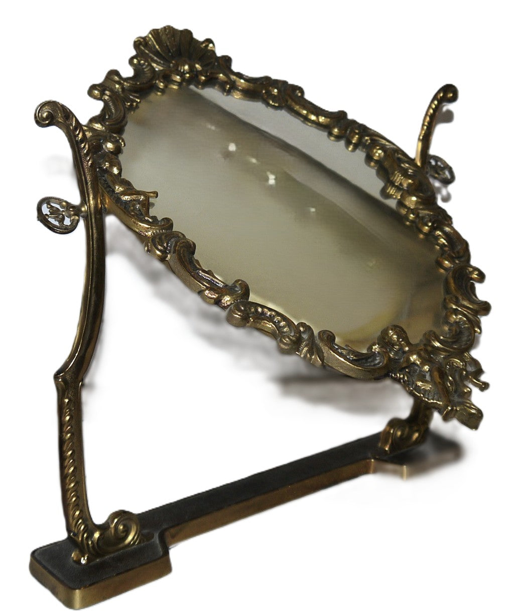 Miroir de table inclinable, style Art nouveau, en laiton - Époque : 1950