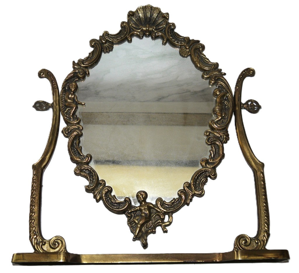 Miroir de table inclinable, style Art nouveau, en laiton - Époque : 1950