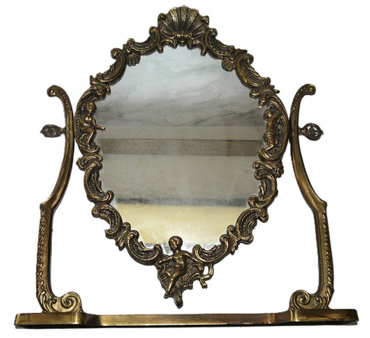 Miroir de table inclinable, style Art nouveau, en laiton - Époque : 1950