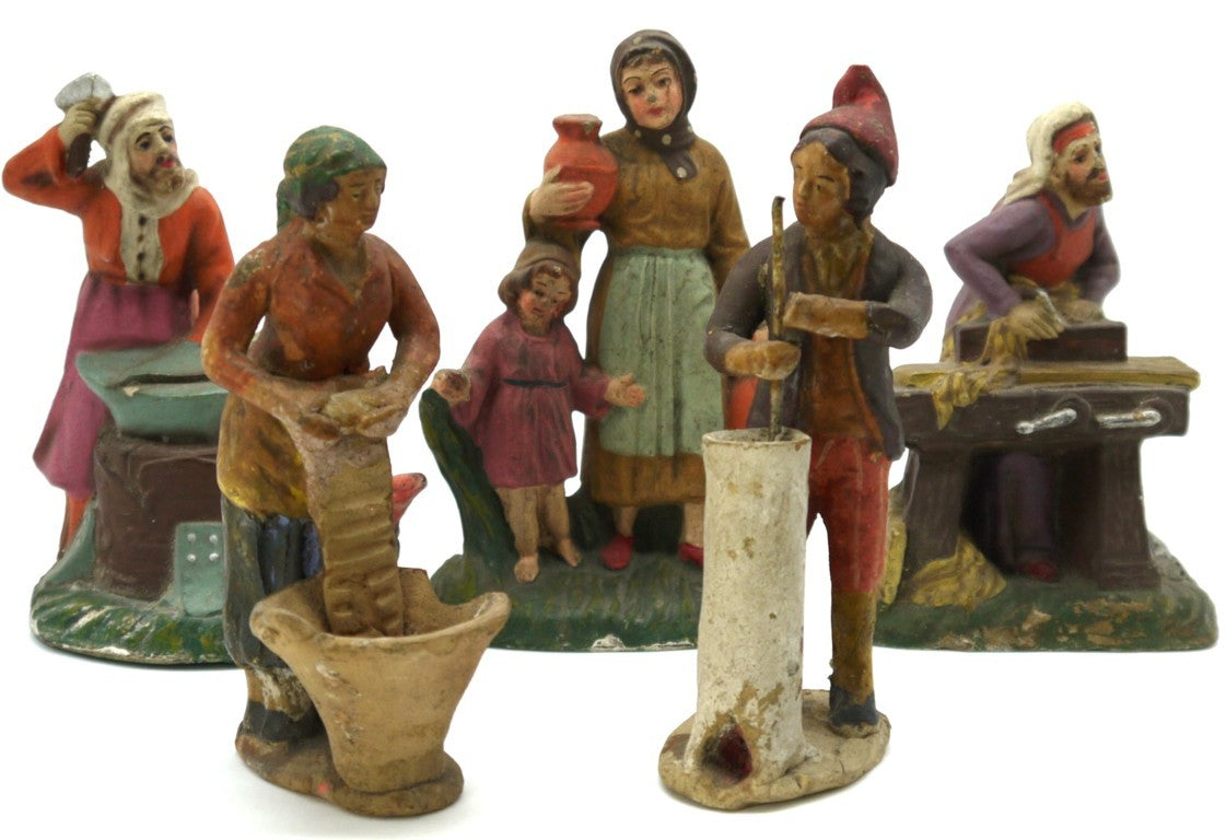 Figurines de la Nativité vintage en terre cuite, faites à la main - Période : 1950/1955