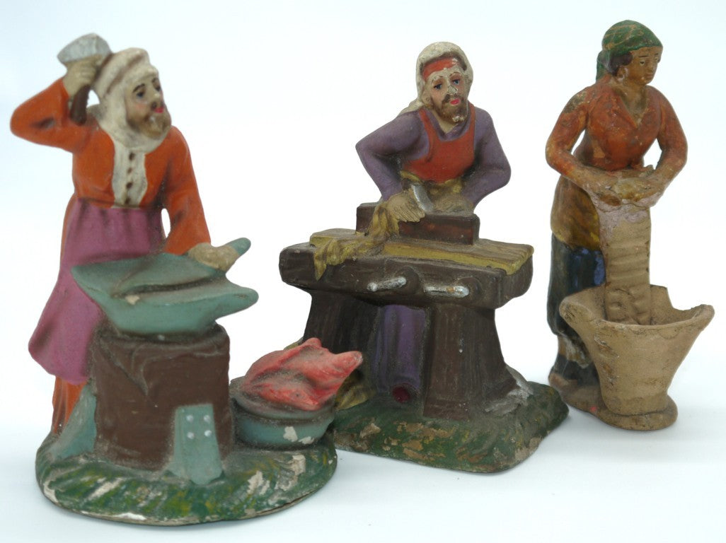 Figurines de la Nativité vintage en terre cuite, faites à la main - Période : 1950/1955
