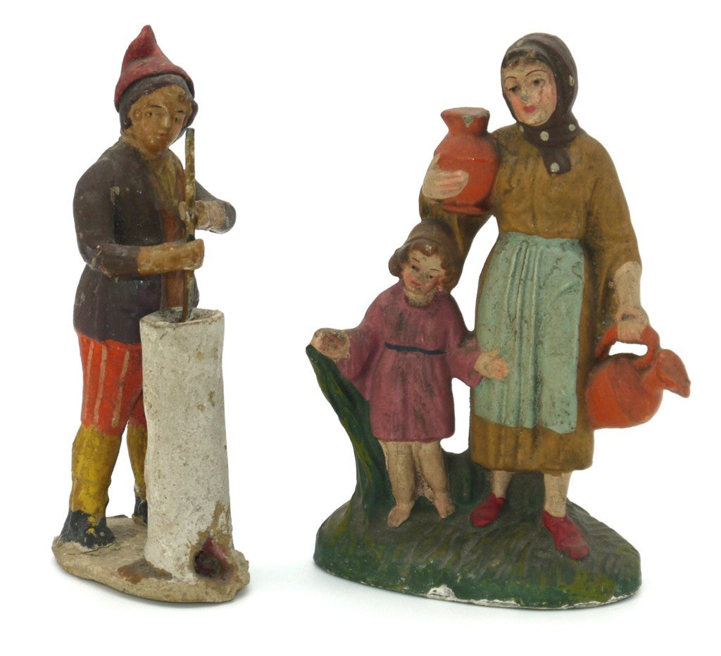 Figurines de la Nativité vintage en terre cuite, faites à la main - Période : 1950/1955