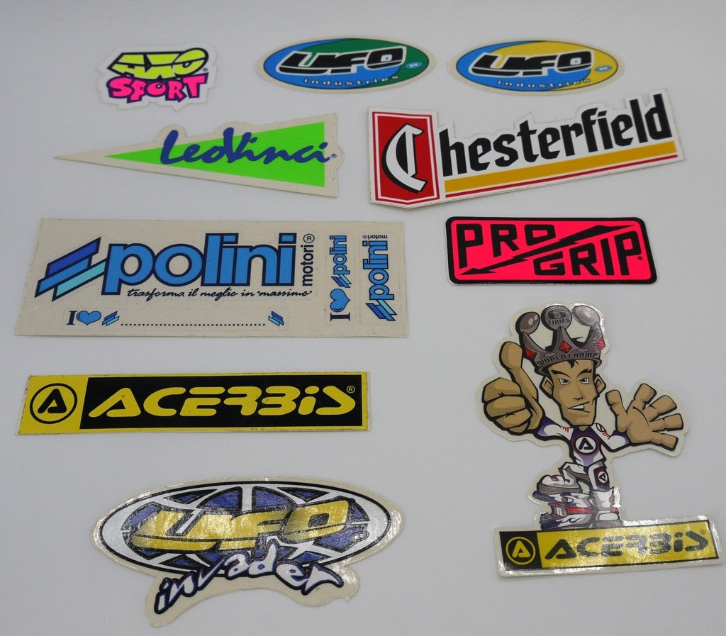 Autocollants vintage originaux « Motocross années 90 » - 10 pièces + 1 gratuit. Période : 1990/95