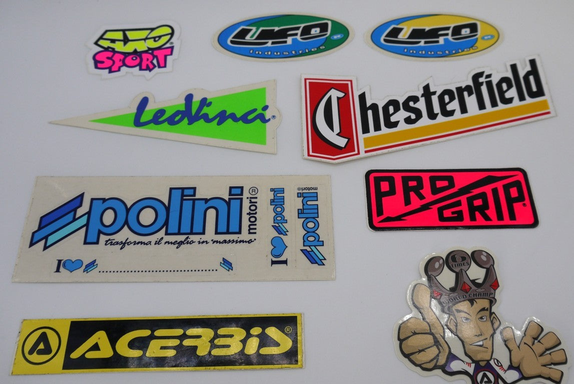 Autocollants vintage originaux « Motocross années 90 » - 10 pièces + 1 gratuit. Période : 1990/95