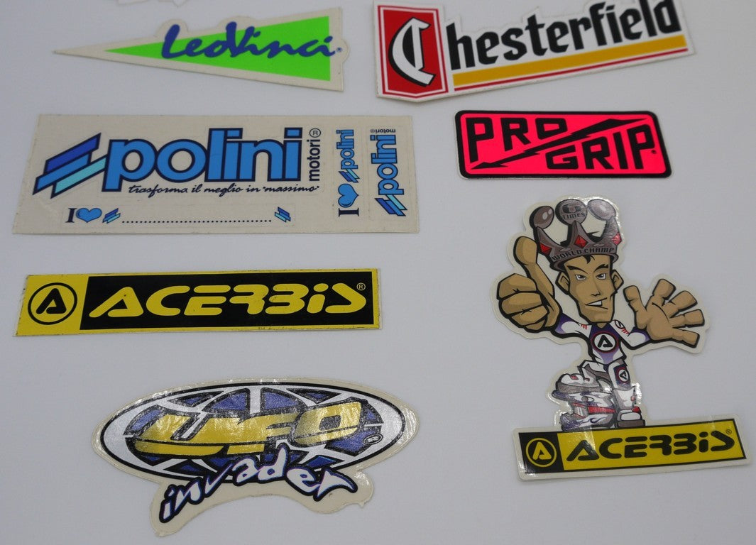 Autocollants vintage originaux « Motocross années 90 » - 10 pièces + 1 gratuit. Période : 1990/95