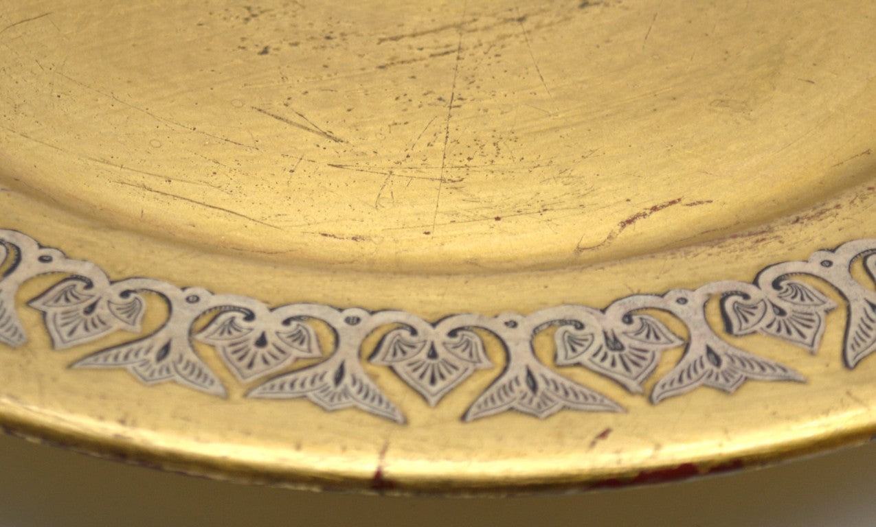 Stencil & Dintorni by Ricorteka — Set Ciotola e Piatto | Vetro e Ceramica Decorati Foglia Simil Oro e Decoupage