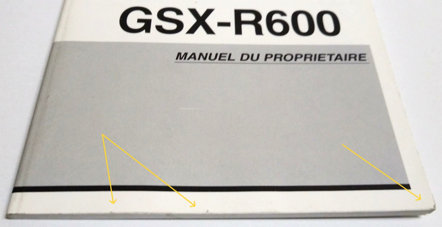 Manuale d'Uso Originale Suzuki GSX-R600 K3 – Manuel du Propriétaire OEM Francese – Epoca: 2003 dettaglio imperfezioni
