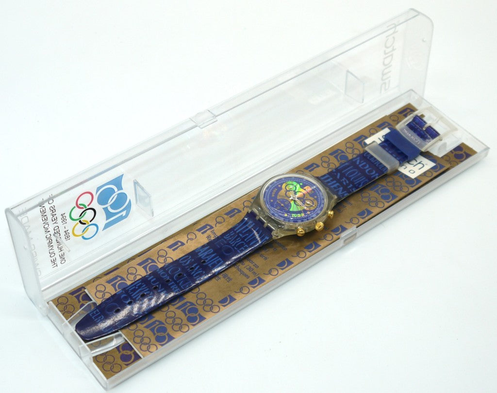 Swatch SCZ101 “IOC 100 Years / Olympic Special” dettaglio confezione aperta