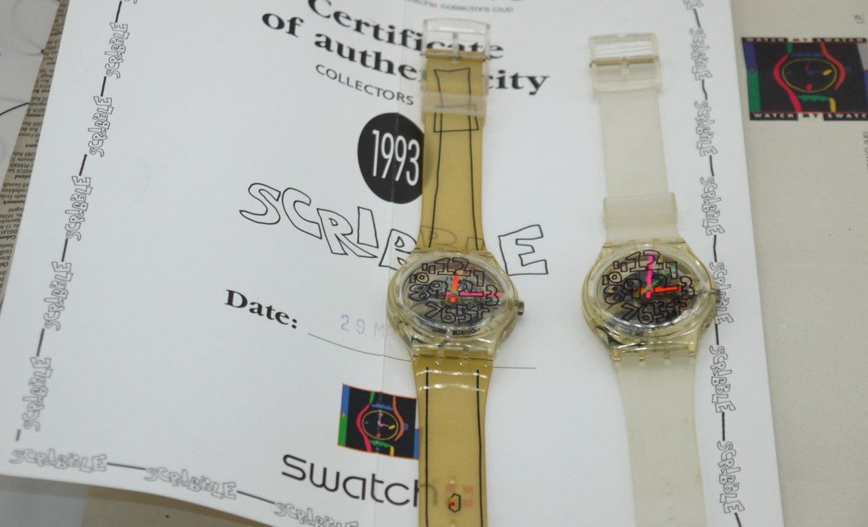 Swatch "Scribble" (GZ127S) – (2 Orologi) – Full Set Nos-Epoca:1993