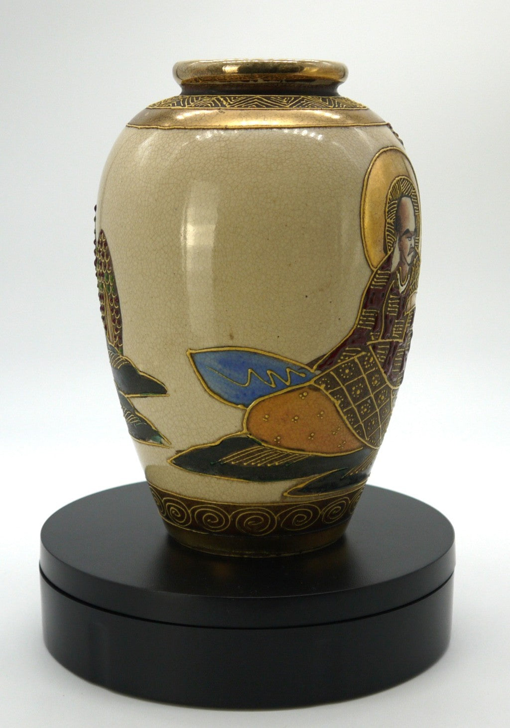 Vaso Satsuma Giapponese Decorato a Mano – Oro Moriage -Immortali – Periodo Showa-Epoca:1960