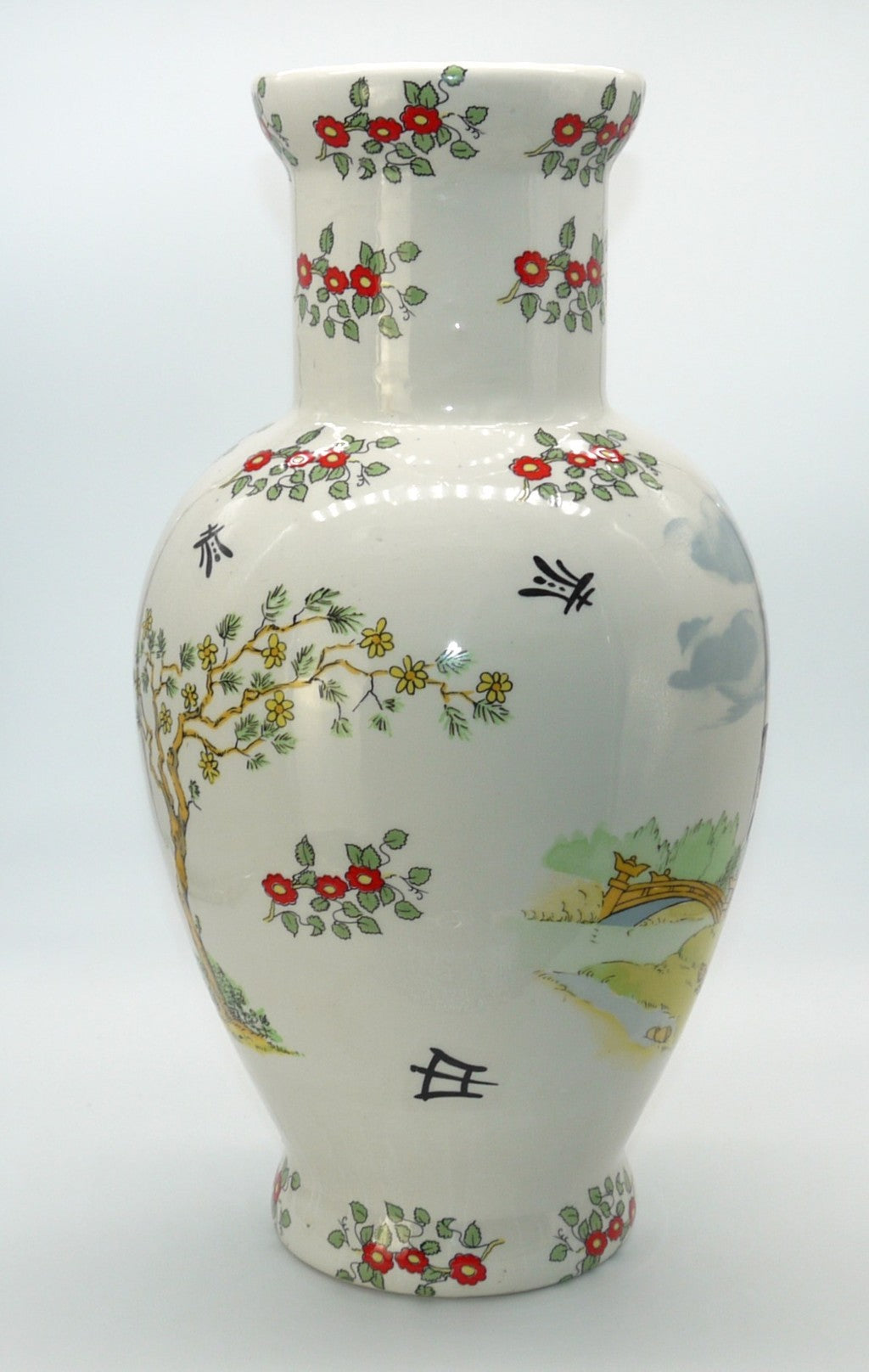 Vaso Orientale Decorativo Vintage in Ceramica Policroma – H 36 cm-Epoca: Anni ’60–’80