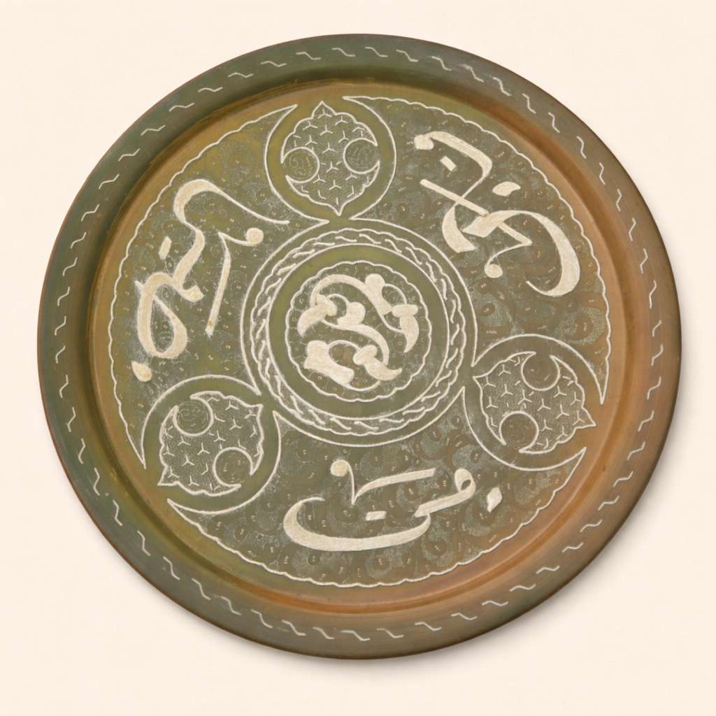 Vassoio Monumentale in Rame Ageminato a Pasta d'Argento | Artigianato Nahassin, Tunisia 1970 | 49cm

