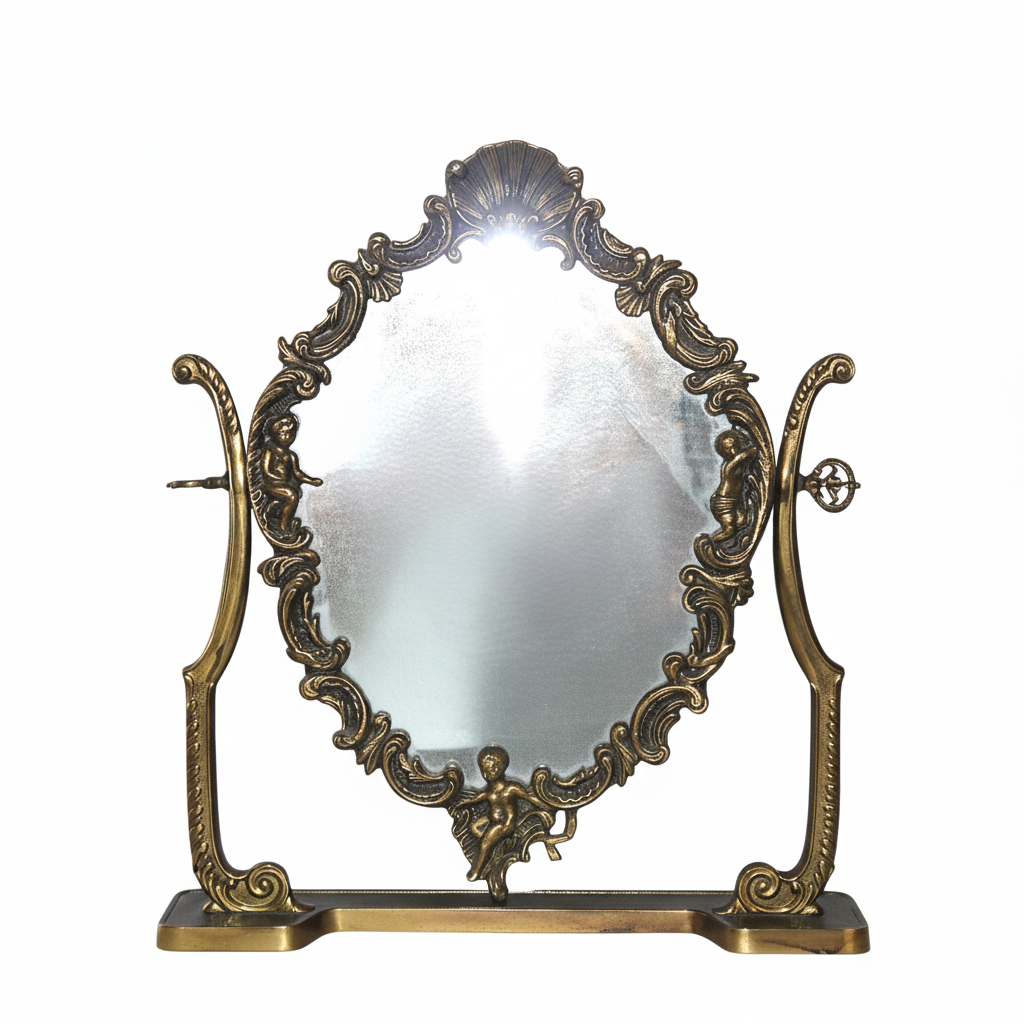 Miroir de table inclinable, style Art nouveau, en laiton - Époque : 1950