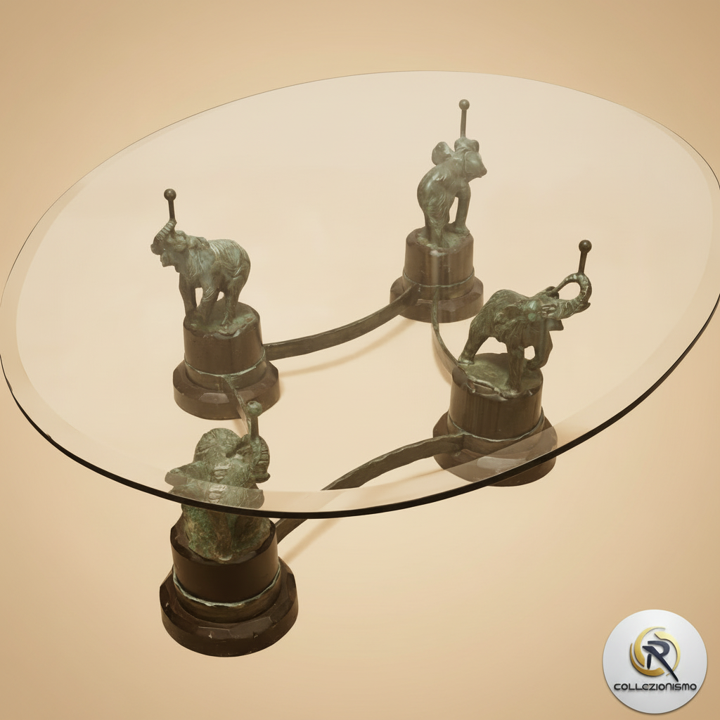 Tavolino con Elefanti colati in Bronzo a Cera Persa e Cristallo Molato – Paolo Colombo-dettaglio cristallo