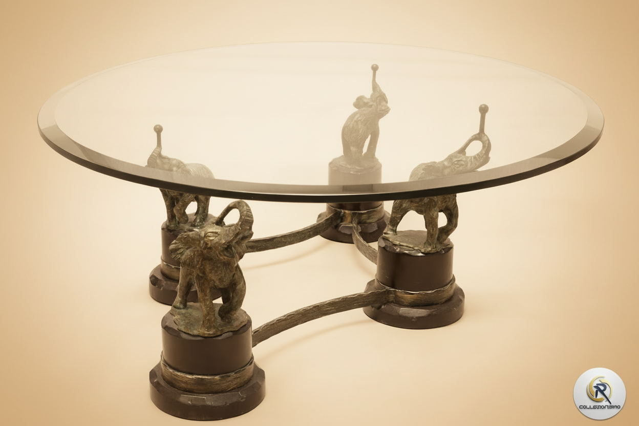 Tavolino con Elefanti colati in Bronzo a Cera Persa e Cristallo Molato – Paolo Colombo-anno 2000