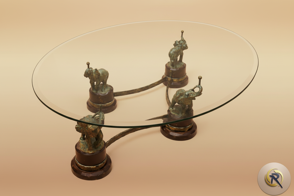 Tavolino con Elefanti colati in Bronzo a Cera Persa e Cristallo Molato – Paolo Colombo-vista dettaglio alto